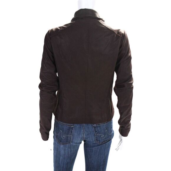 Vince Womens Leather Asymmetrical Zip Up Long Sleeve Jacket Coat Red Size S - Picture 3 of 6